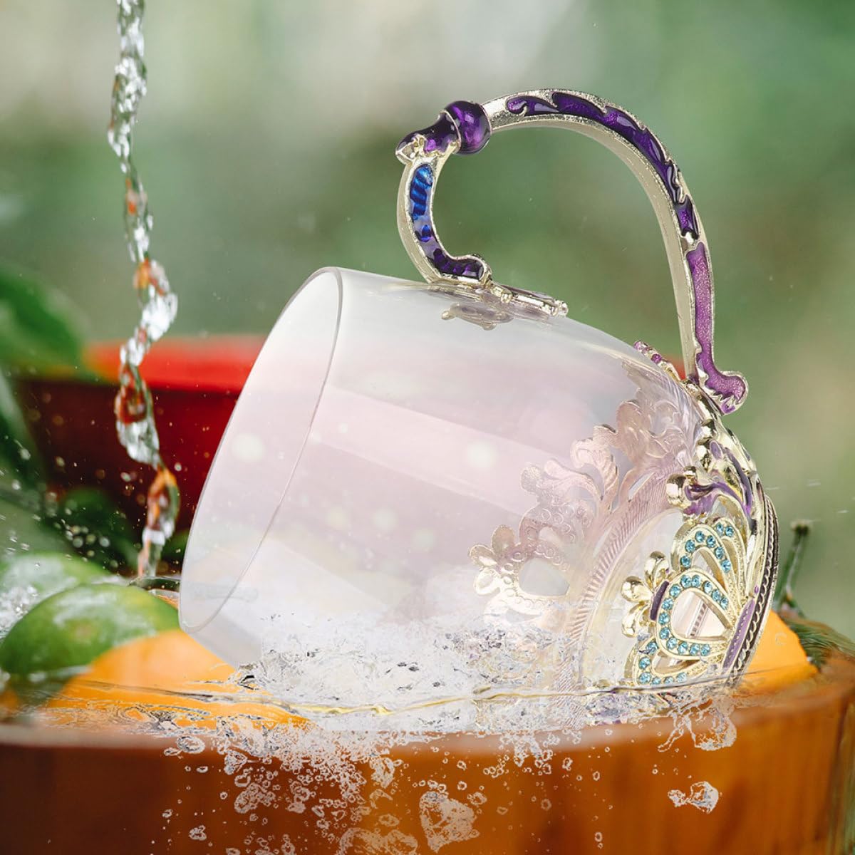 jojofuny Taza de Vidrio con Diseño Ergonómico y Resistente al Frío y Calor, Copa para Beber con Cuchara Incluida, Estilo Único Adecuado para Té y Jugos Color Aleatorio