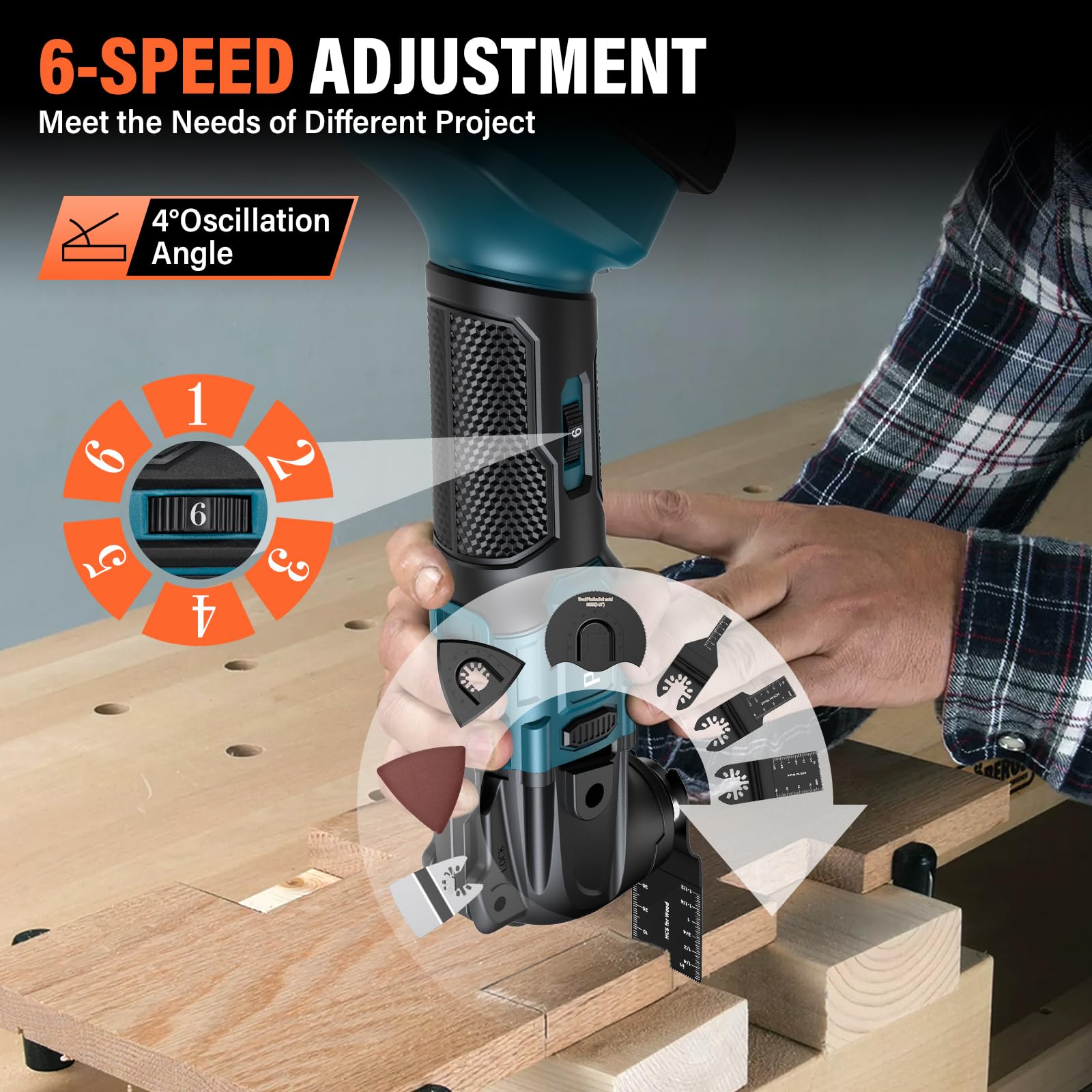 Makita 18V Akku Oszillationswerkzeug Multifunktionswerkzeug, 6 Geschwindigkeiten Multitool zum Entfernen Schaben Schneiden