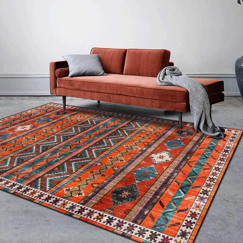 Dywanik bardzo duże prostokątne dywany retro paski ciemnopomarańczowy czerwony do salonu sypialni kuchni dywan 100 x 160 cm