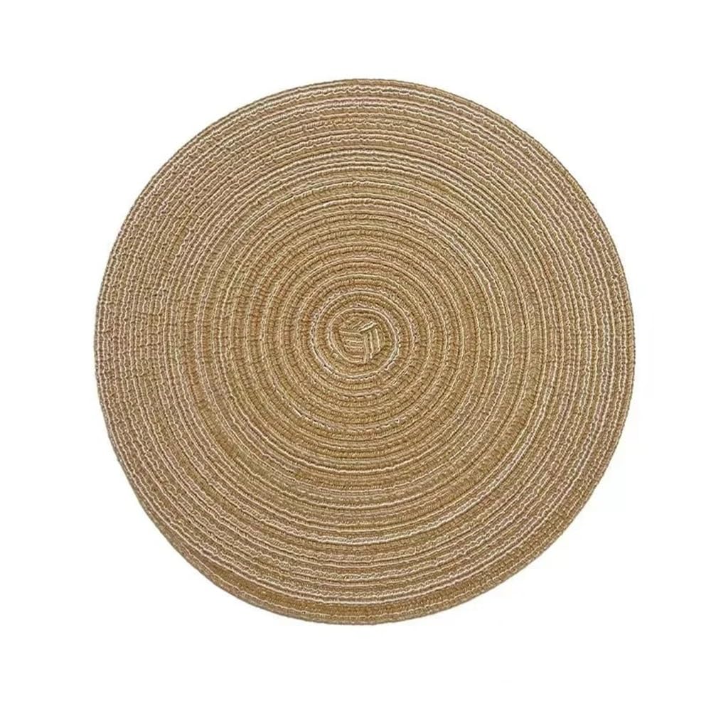 Round Placemat Table Woven Vinyl Individual Placemats for Table Non-Slip Kitchen Tableware Drink Cup Coaster Hoilday Decoration(Khaki,11cm)
