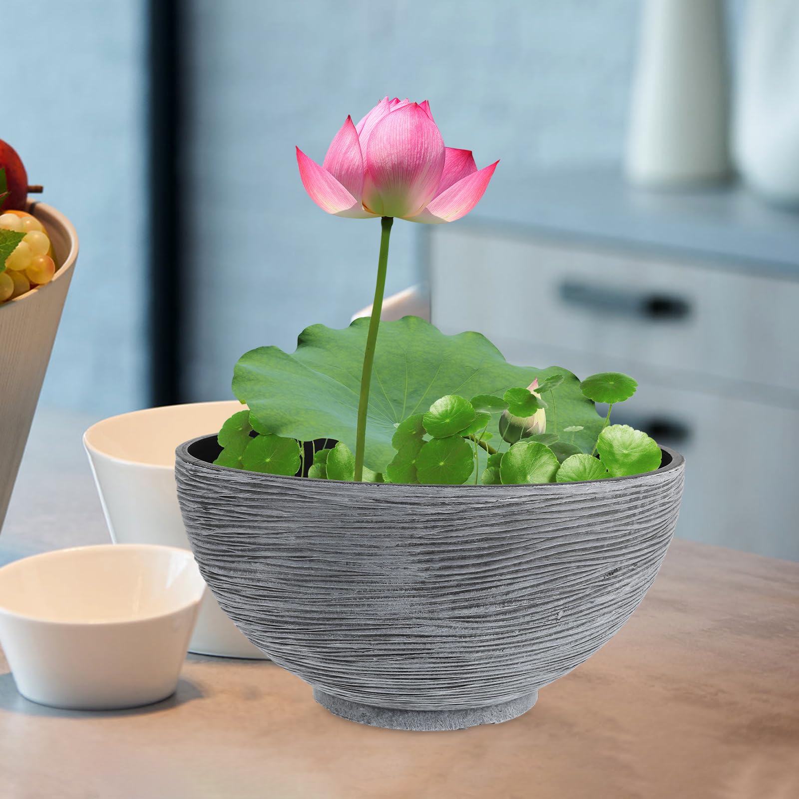 Happyyami Maceta flotante de lirio de agua, maceta hidropónica grande, cuenco para plantas de jardín, contenedor para plantas de jardín, accesorios para decoración del hogar, macetas grises