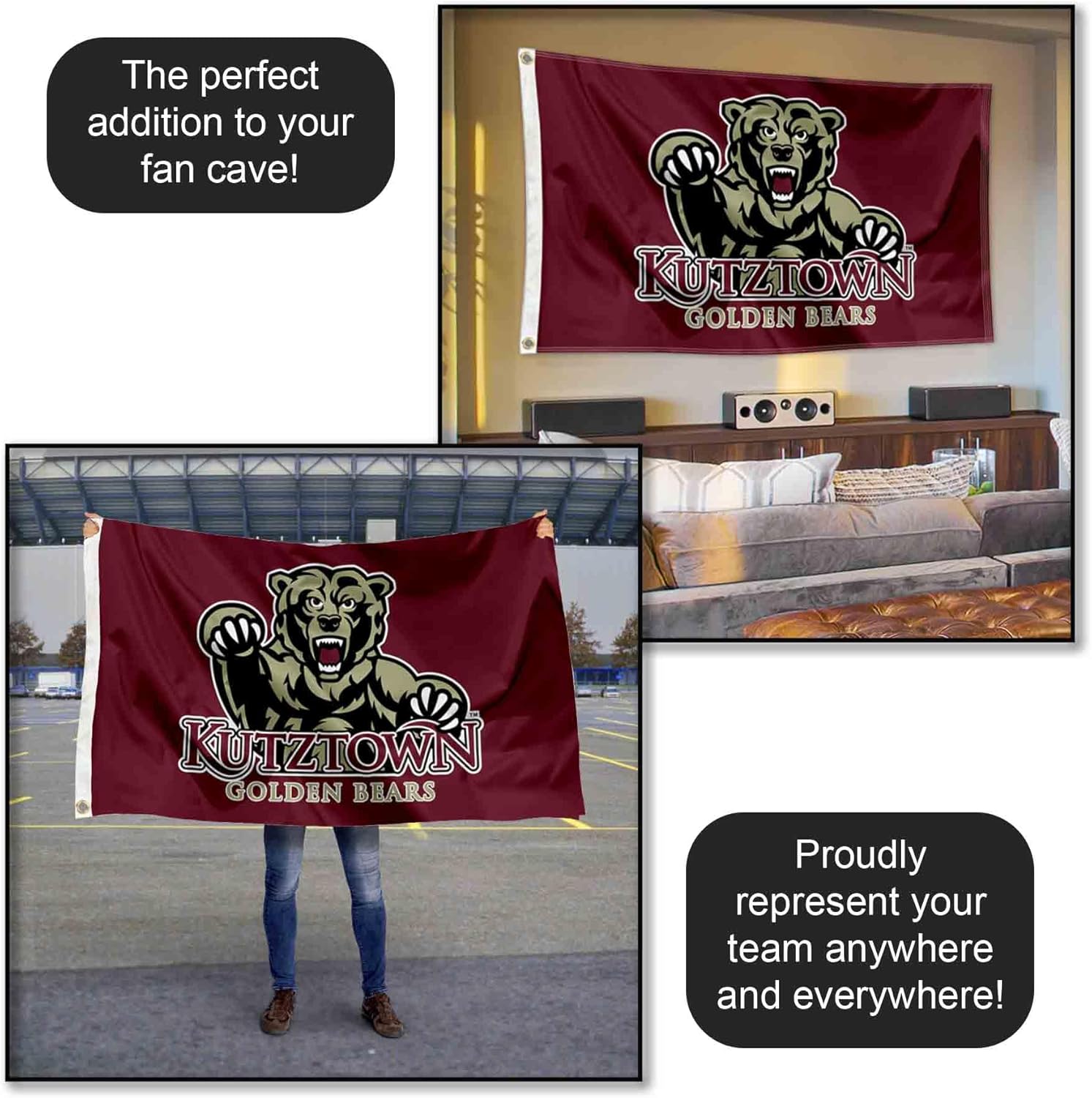 Kutztown Bears Wordmark Large Grommet Banner Flag - Image 5