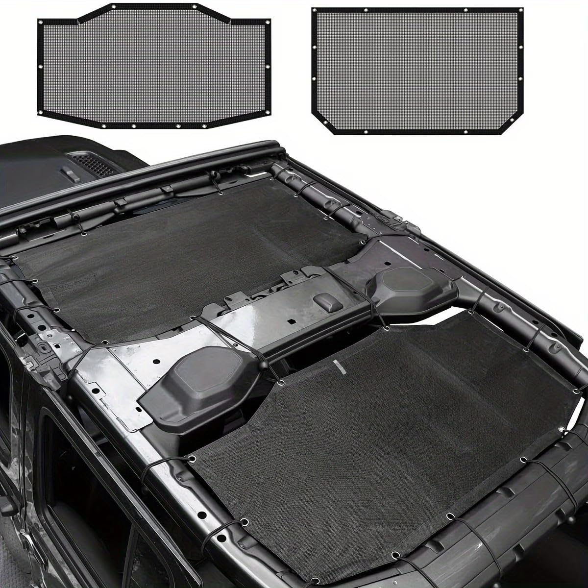 Górna osłona przeciwsłoneczna z siatki na dach kompatybilny z Jeep Wrangler JL JLU 2018-2023 4 drzwi, ochrona przed promieniowaniem UV i redukcja ciepła, czarny