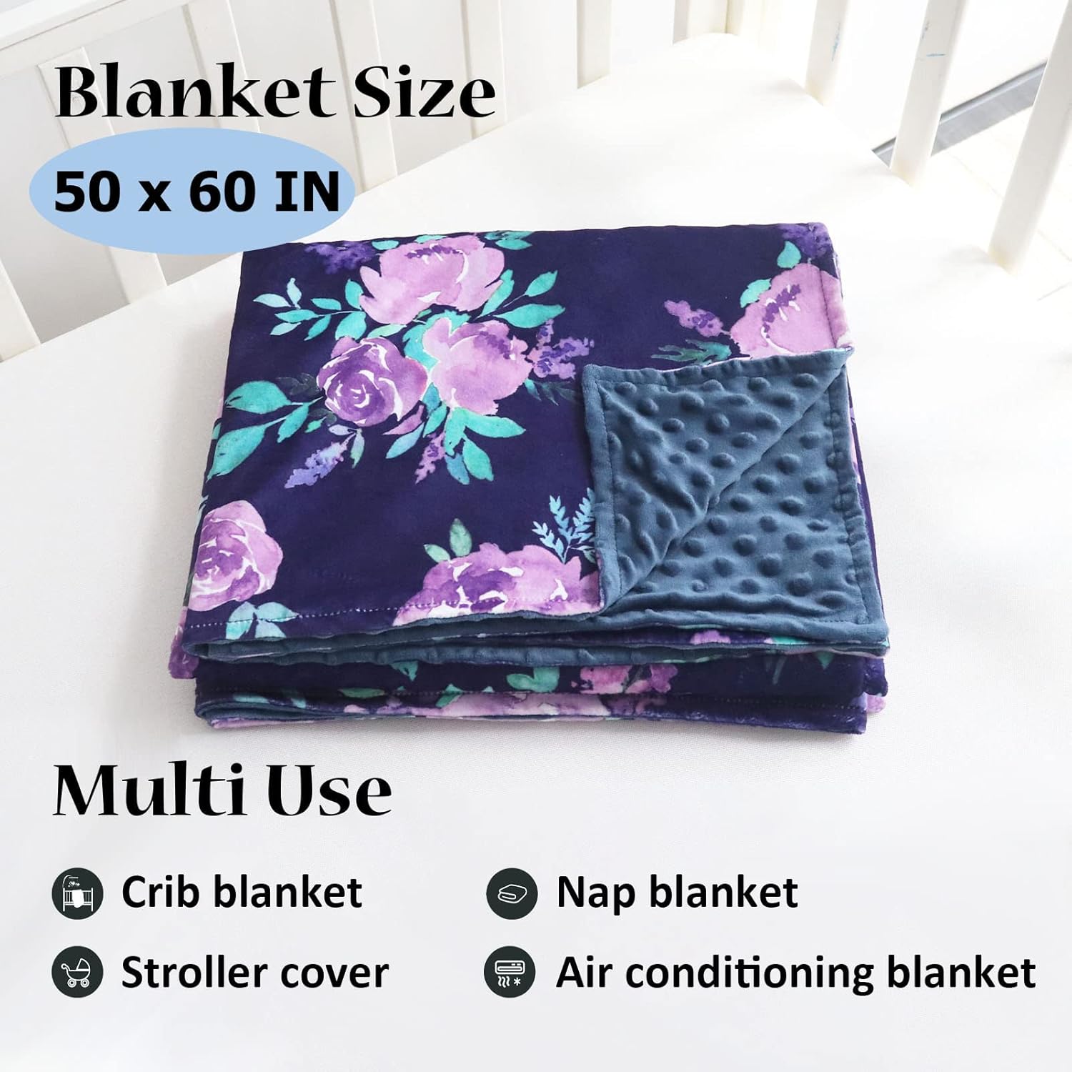 TANOFAR Toddler Blanket Purple Floral Fleece Baby Blankets for Grils Double Layer Crib Blanket 50 x 60 Inch Watercolor Flower - Image 4