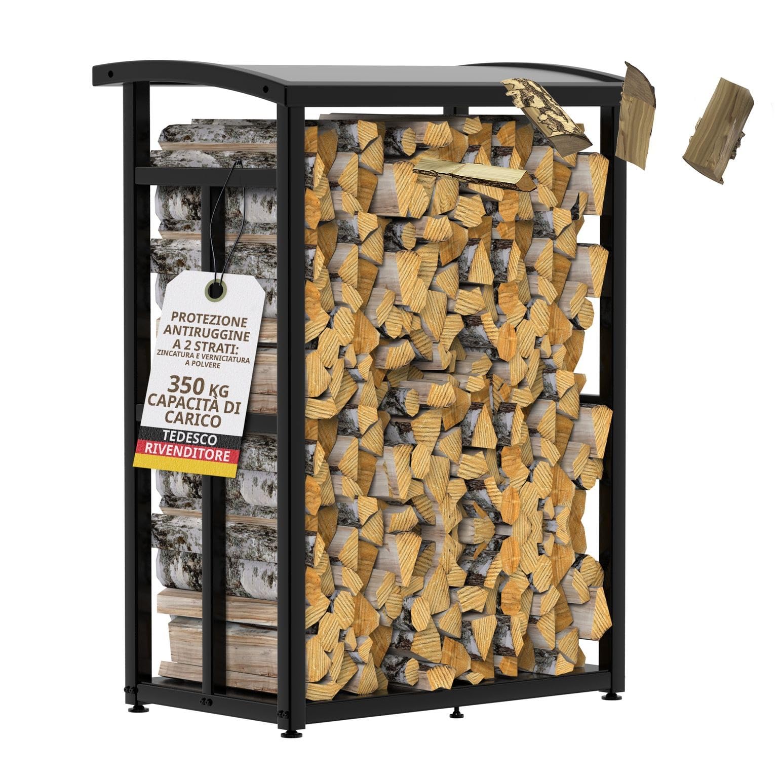 LAWA Portalegna da Esterno con Tetto 91x56x117cm Metallo Nero