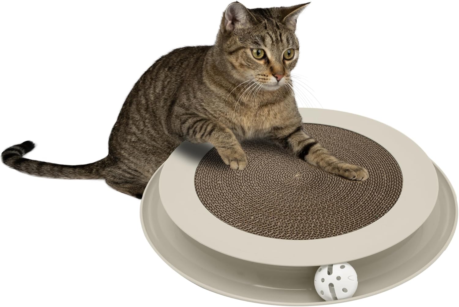 Kitty City Round Swat Ball Track Cat Toy with Scratcher, Interactive Toy for Cats and Kittens, Tan
