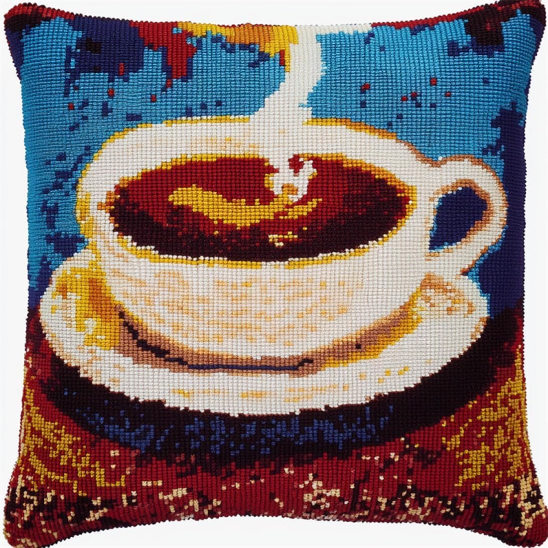 Nahuigood 11Ct Pre-Printed Embroidery Kit,Coffee 45X45cm Diy Embroidery With Printed Pillow Pre-Printed Cross-Stitch Embroidery Cushion Cover