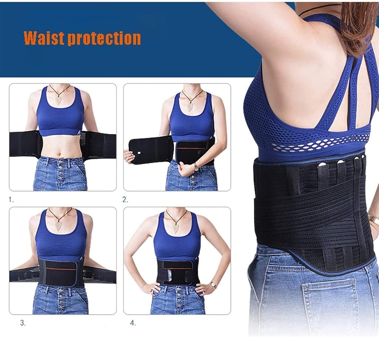 Men's and Women's Lumbar Support Belt Straps, with 5 Supporting Back Support Belts, Suitable for All Seasons, Sports Protection Heat Belt (Size : XXL)