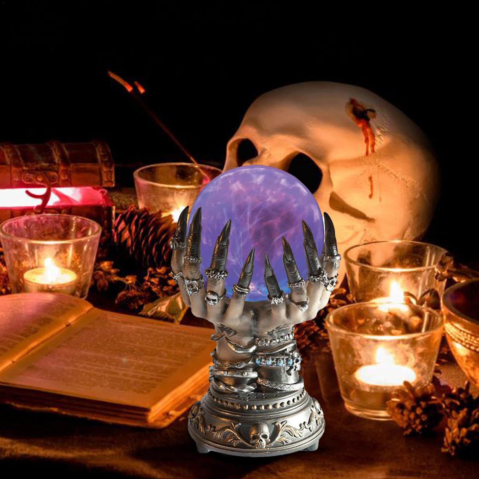 Teochew Halloween Heavenly Crystal Ball - Deluxe Magic Luminous Flashing Glass Plasma Ball Electrostatic Flashing Ball Creative Bright Spooky Home Decoration (1PCS