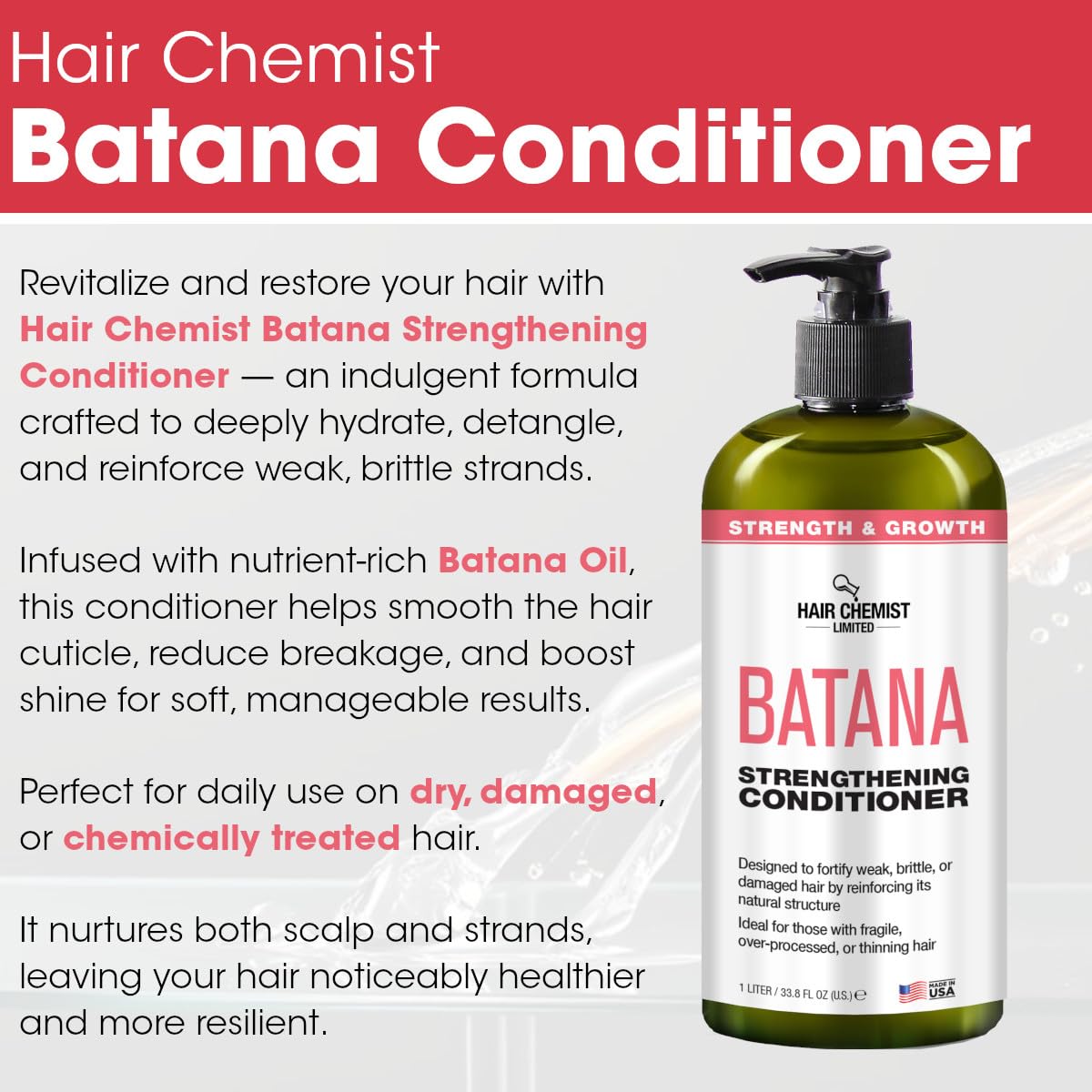 Hair Chemist Batana Strengthening Conditioner 33.8 oz. - Strengthening, Moisturizing Conditioner with Batana Oil - Image 4