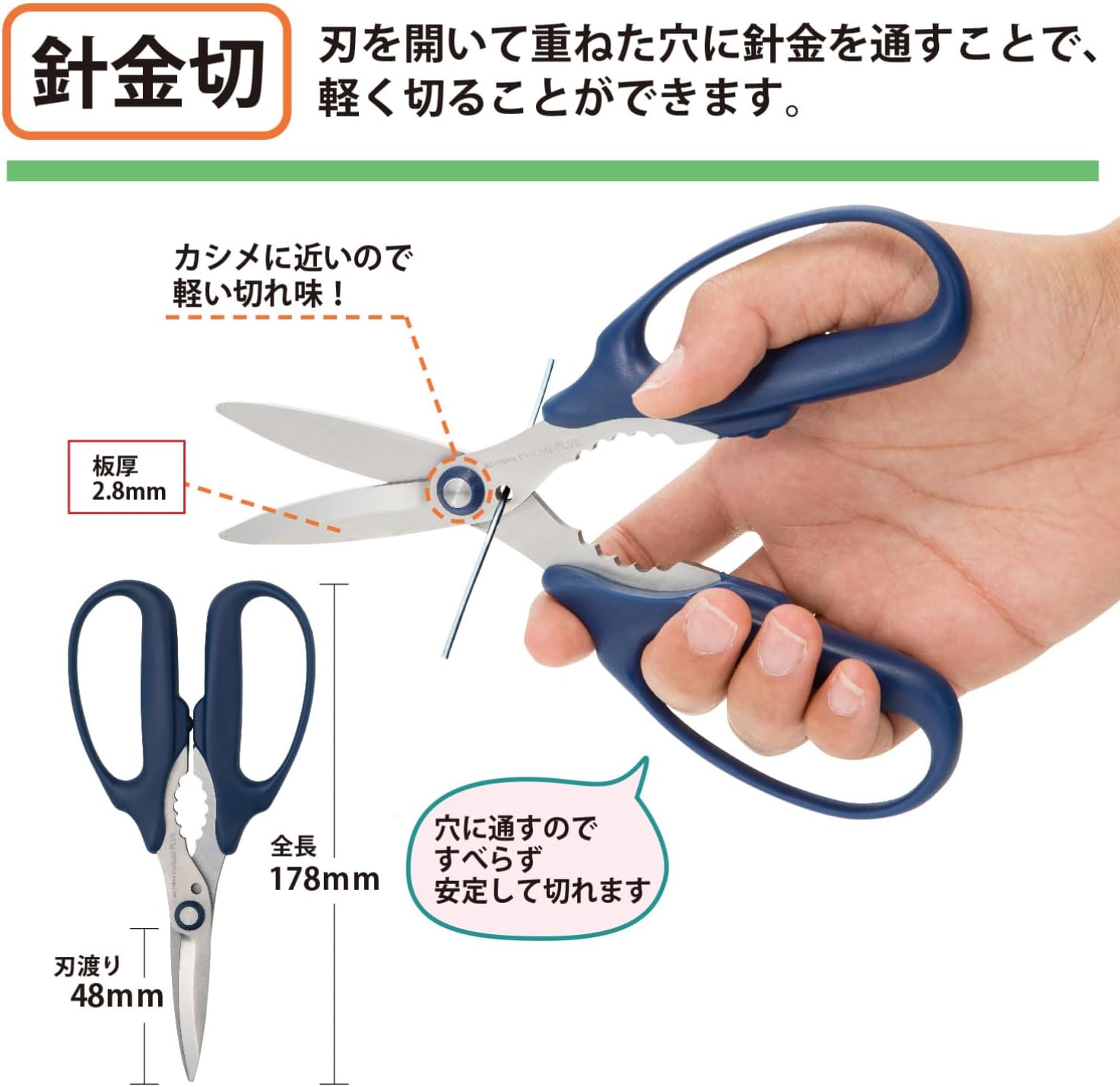 Plus Scissors SC-175PM 34-631 Fit Cut Curve Universal Scissors Navy Cut Paper and Metal