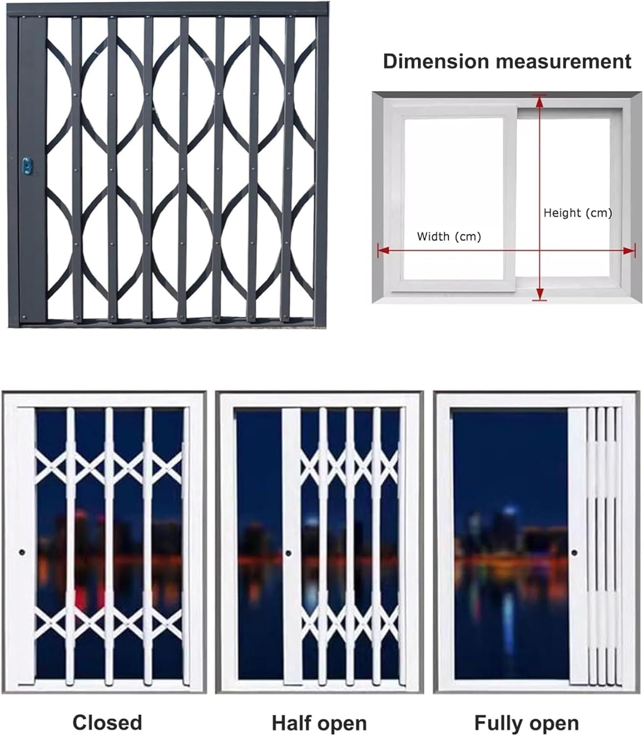 Lockable Outdoor Window Guardrail, Horizontal Sliding Window Security Bars for Home Safety - Durable Folding Fence, 30x34in (76.2x86.3cm)