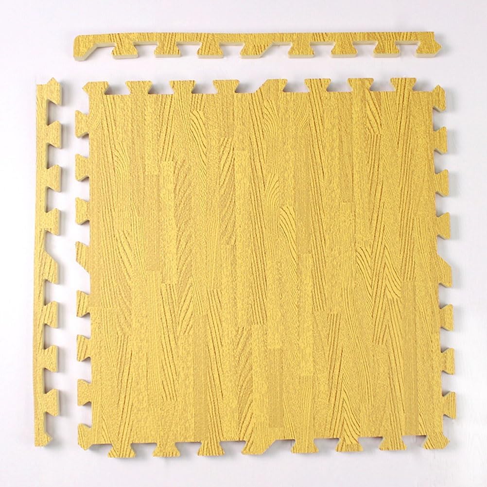 1cm Thick Kids Soft Wood Grain Foam Mats, Children Play Mat Floor Tiles with Border, Interlocking Puzzle Mats Foam Carpet, Floor Protection Pad(Beige,9PCS)