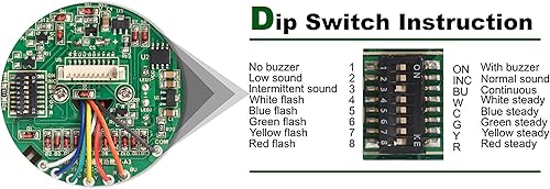 Miniatura 5 de Luz LED de torre Andon de 3 pilas superbrillante con zumbador (rojo/amarillo/verde), IP53, Plug & Play con adaptador de 6 pies e interruptor ABB -
