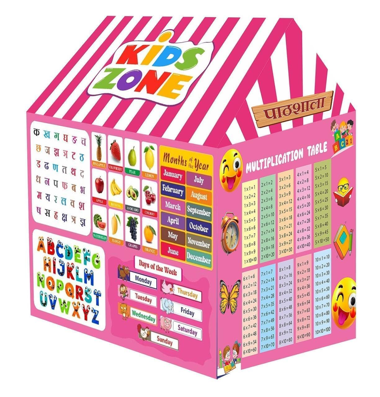 Kids Educational Tent House for 3 to 10 Years Boys & Girls | Indoor Play Study Tent with ABCD, Multiplication Table, Hindi Alphabet, Fruits, Months & Week Days Learning Print-image-16