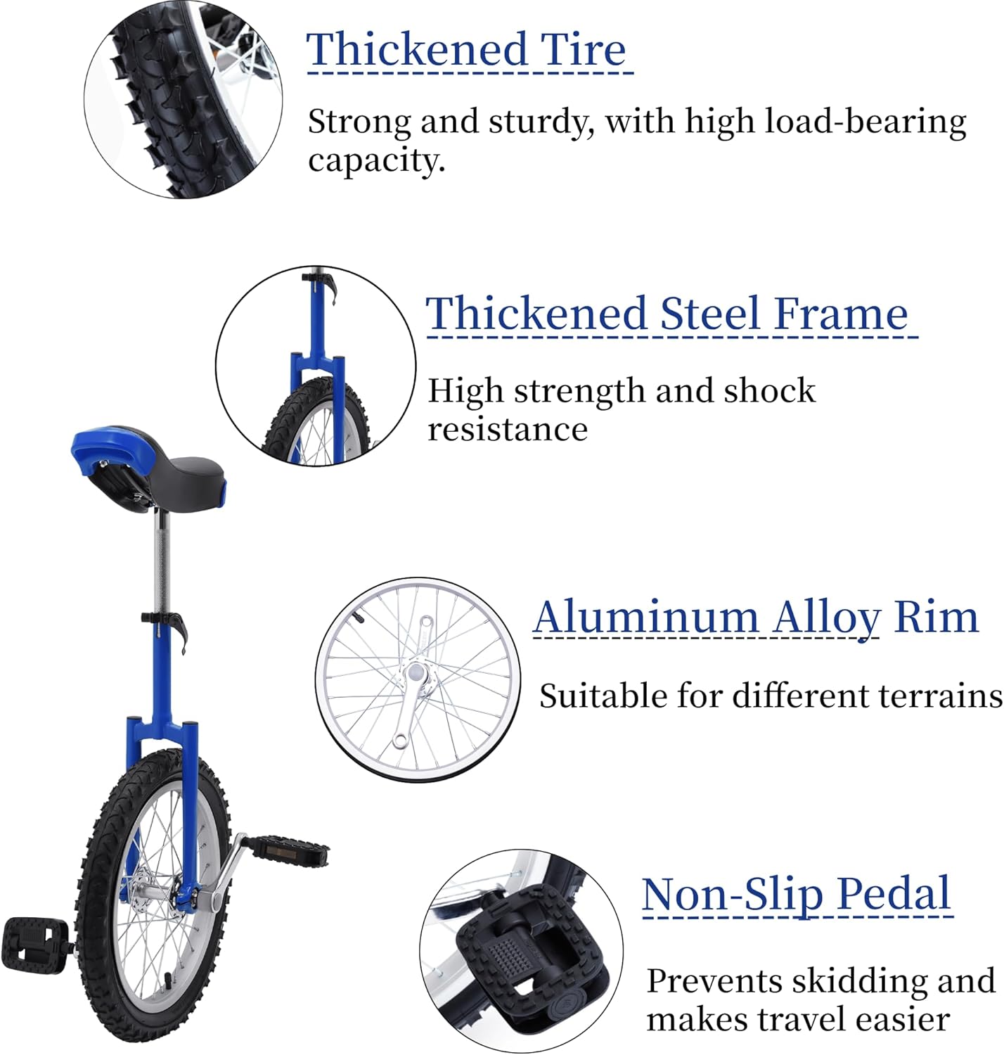 16" Outdoor Wheel Unicycle, Height Adjustable Steel Frame Leakproof Tire Wheel Cycling Exercise Bicycle for Office Workers, Students, Cycling Enthusiasts