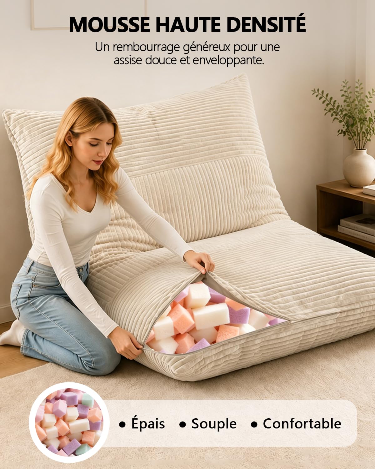 Combet Pouf Géant XXL Fauteuil Adulte, Salon Chambre, Beige