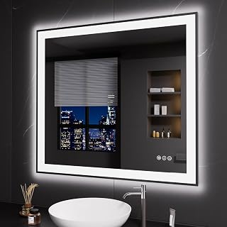 LOAAO 40"X36" LED Bathroom Mirror Black Framed