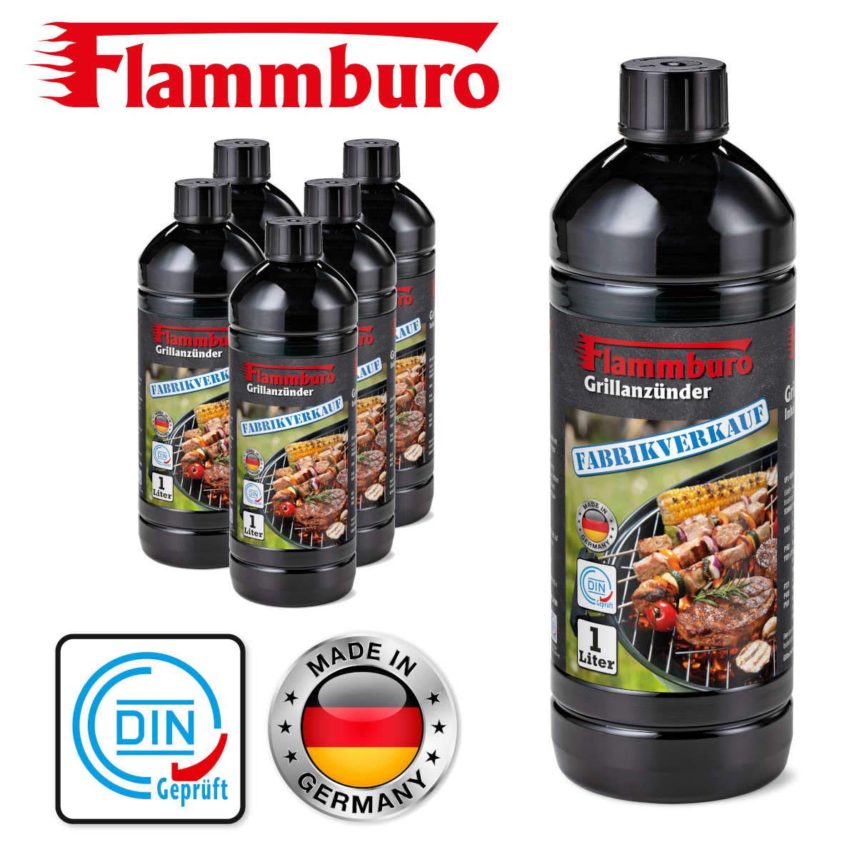 Allume-barbecue liquide 6 x 1 l – Certifié DIN – Fabriqué en Allemagne