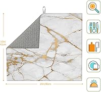 Vista 3 de Tapete de secado de platos de mármol blanco dorado para encimera de cocina, absorbente de 16 x 18 pulgadas, placa de microfibra de vidrio