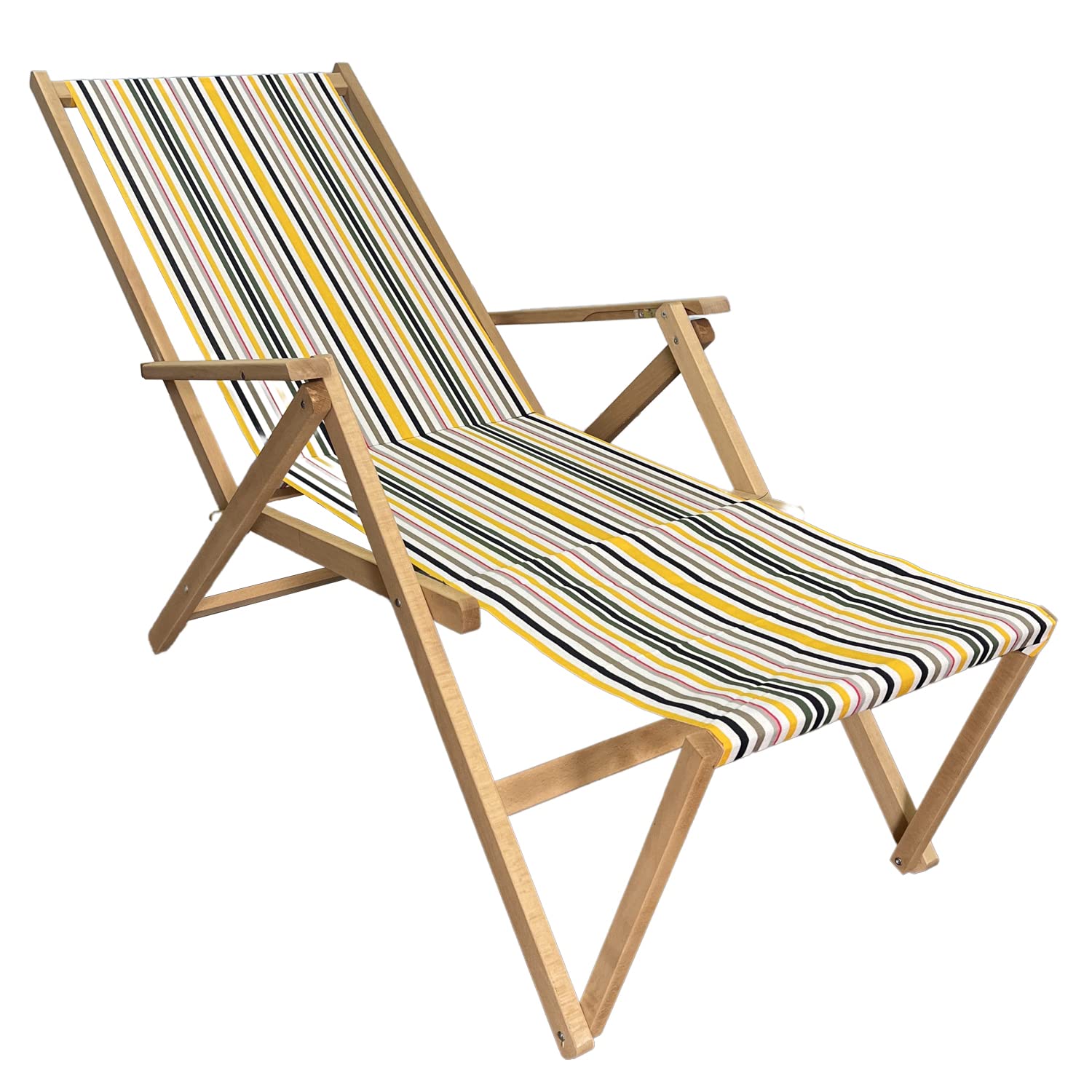 Marvin Sedia A Sdraio Relax In Legno Tela Reclinabile Pieghevole Regolabile Richiudibile Salvaspazio Prendisole Portatile Braccioli Poggiapiedi Da Mare Giardino Campeggio Esterno (Multicolor 1)