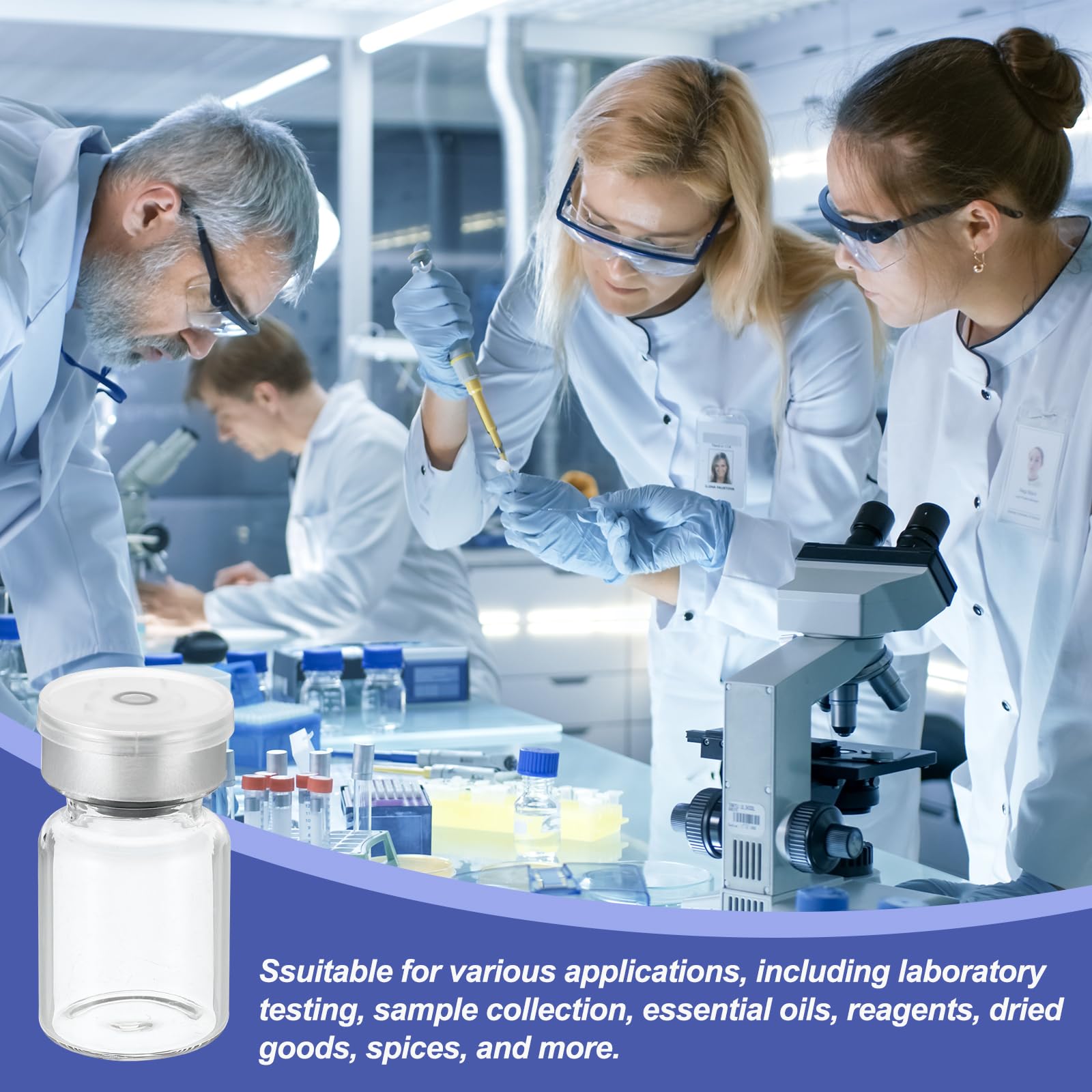 PATIKIL 5ml Fiale Esemplare, 8pz Fiale Vuote Laboratorio con Tappo Gomma Butilica Tappi Superiori Crimpare Fiala Vetro Borosilicato, Trasparente