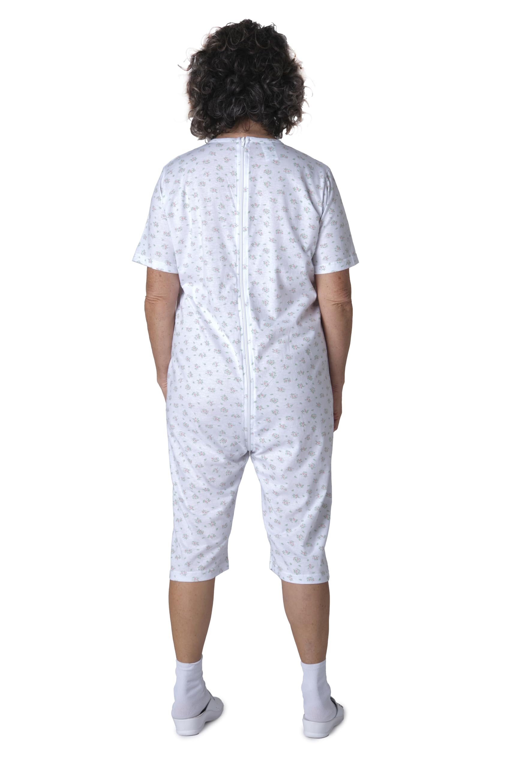 FERRUCCI COMFORT Pijama Sanitario Cuello Redondo Manga Corta Pantalón Corto - 9017 MC PC - Para Mayores, Incontinencia, Alzheimer, Demencia, 100% Algodón Ligero