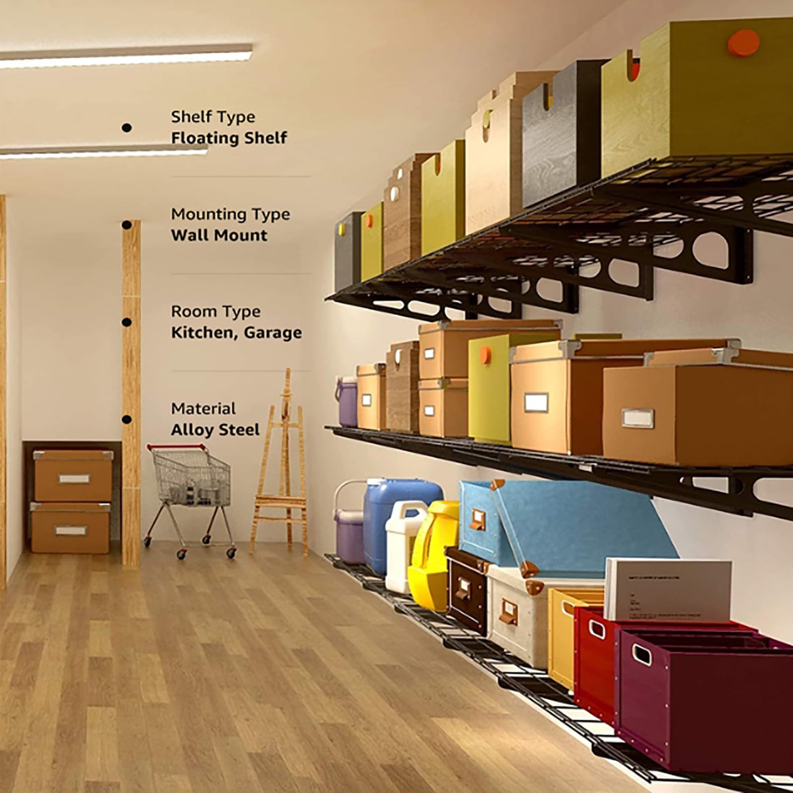 Heavy Duty Corner Shelf - Wall Mounted Steel Brackets Organizer - Up to 600lbs Load Capacity for Tools
