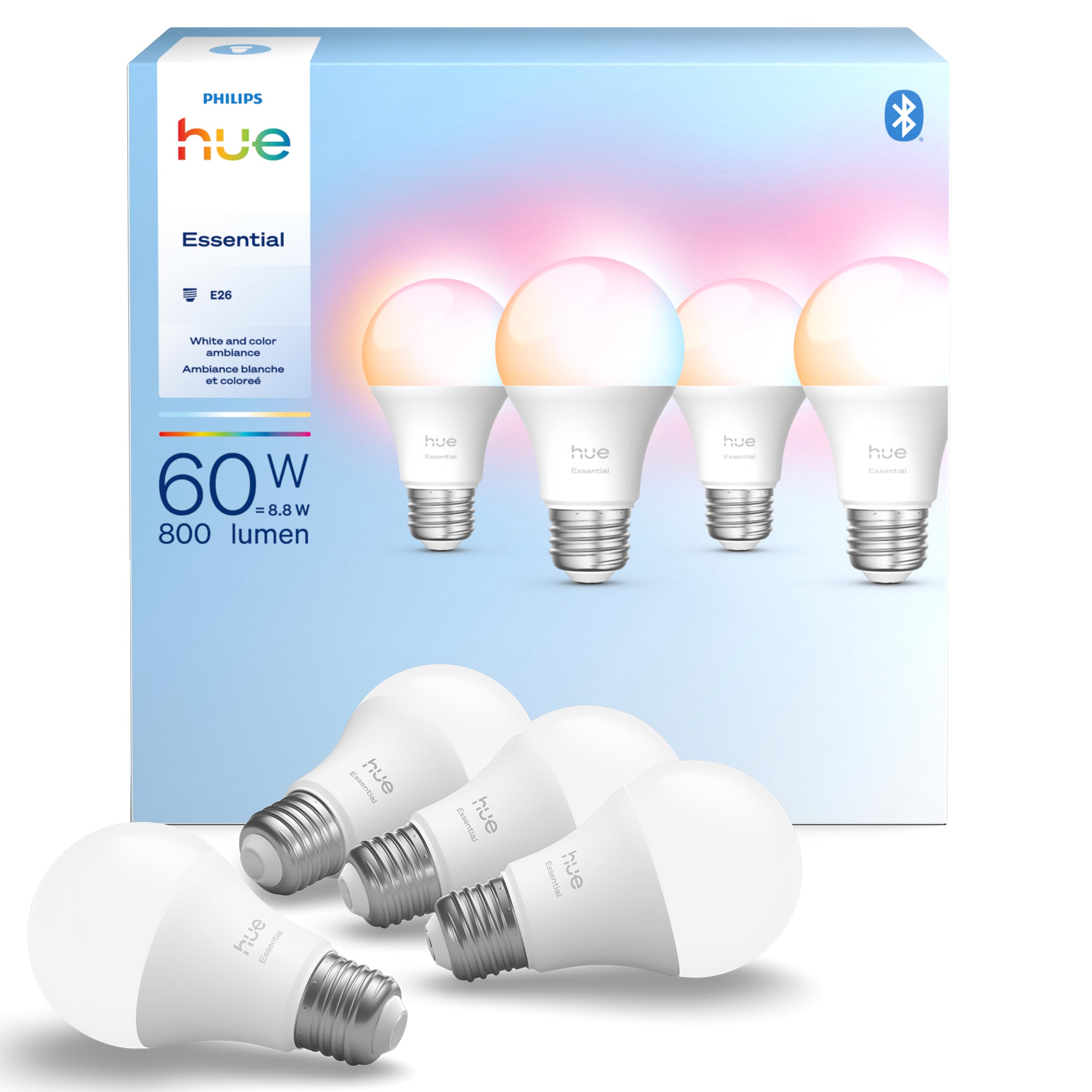Philips Hue Essential Smart LED A19 Bulb, White and Color