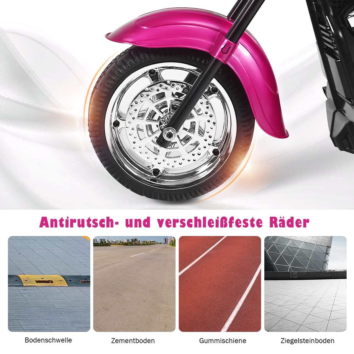 FANTASK Kinder Elektromotorrad mit verstellbarem Scheinwerfer, Dreirad Elektromotorrad mit Sound, Horn, Rückspiegel, Pedalen, Geschwindigkeit 2,5-3 km/h, Rot