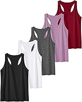 TELALEO 5-Pack Women's Racerback Workout Tank Tops - Breathable Dry-Fit Compression Athletic Tanks for Gym Yoga Running