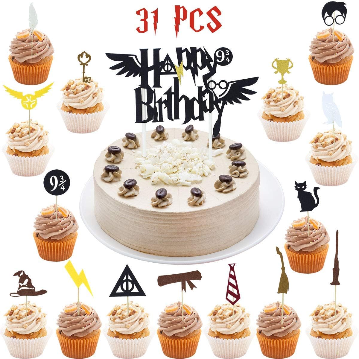 Wizard Inspired Cupcake Toppers (Set of 31) Wizard Birthday Party Decorations Supplies Hogwarts party decor