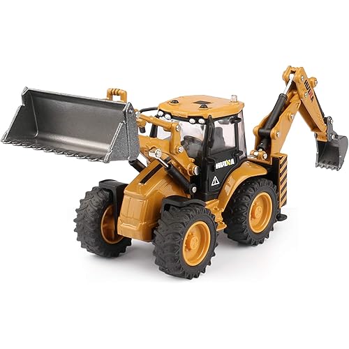 duturpo 1/50 Scale Metal Diecast Backhoe Loader Toy, Metal Play Construction Vehicles Trucks Toy for Boys