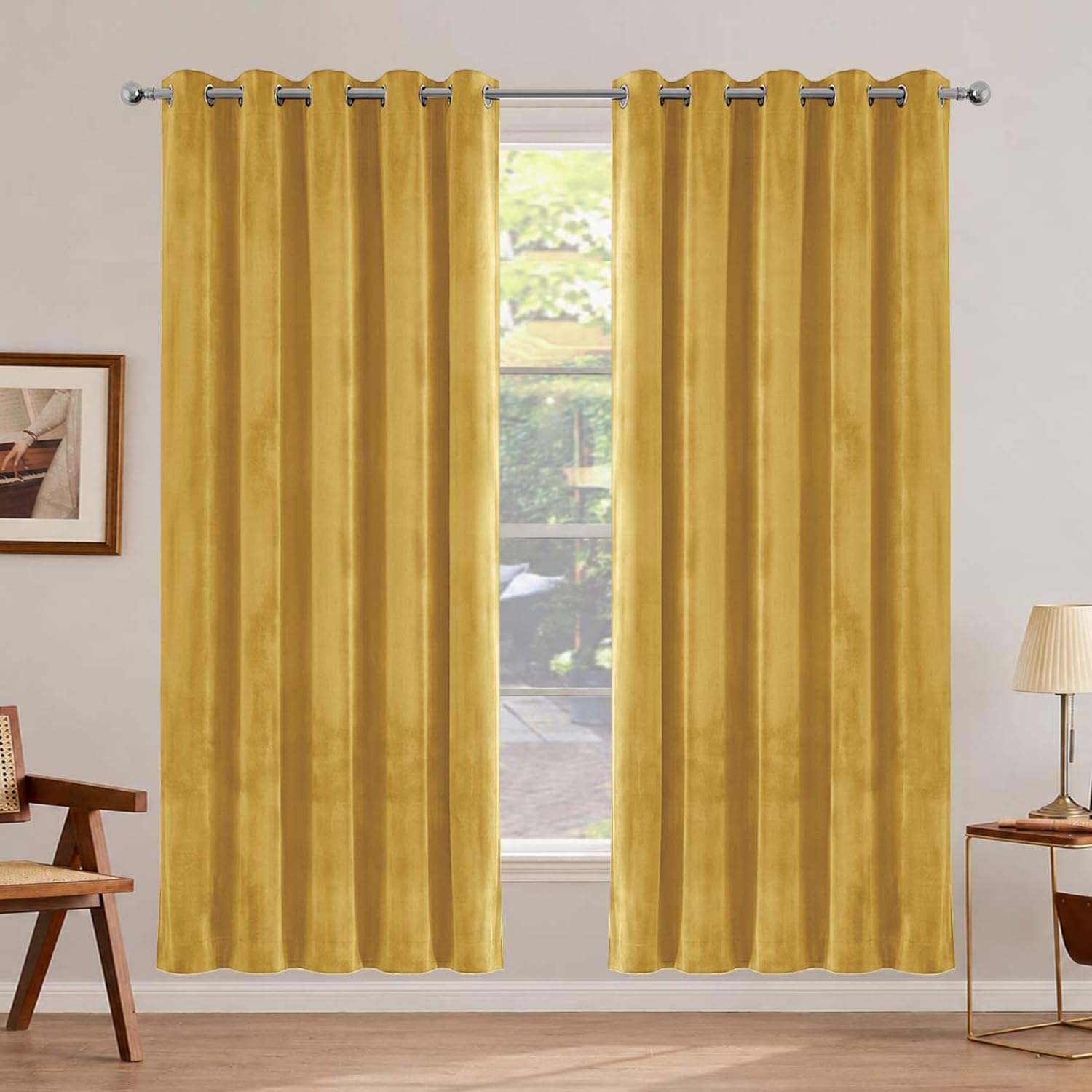 Hafaa Blackout Curtains for Bedroom 66x84 Ochre Velvet Curtains 2 Panels