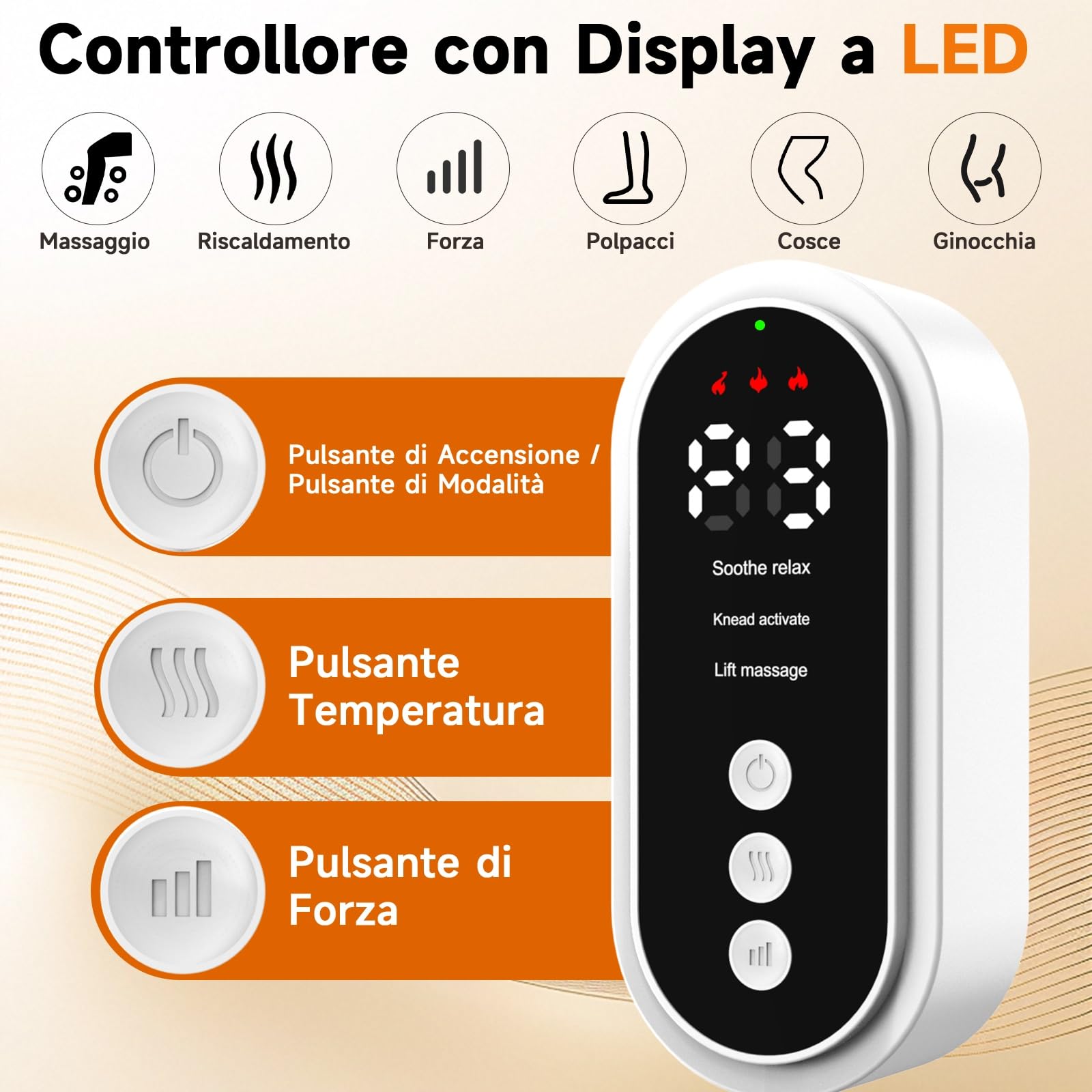 Massaggiatore per Gambe Senza Fili, Massaggiatore Airbag con 3 Modalità, Intensità, Riscaldamento del Ginocchio, Terapia Compressiva di Drenaggio Linfatico con Timer di 15 Minuti (grigio 1)