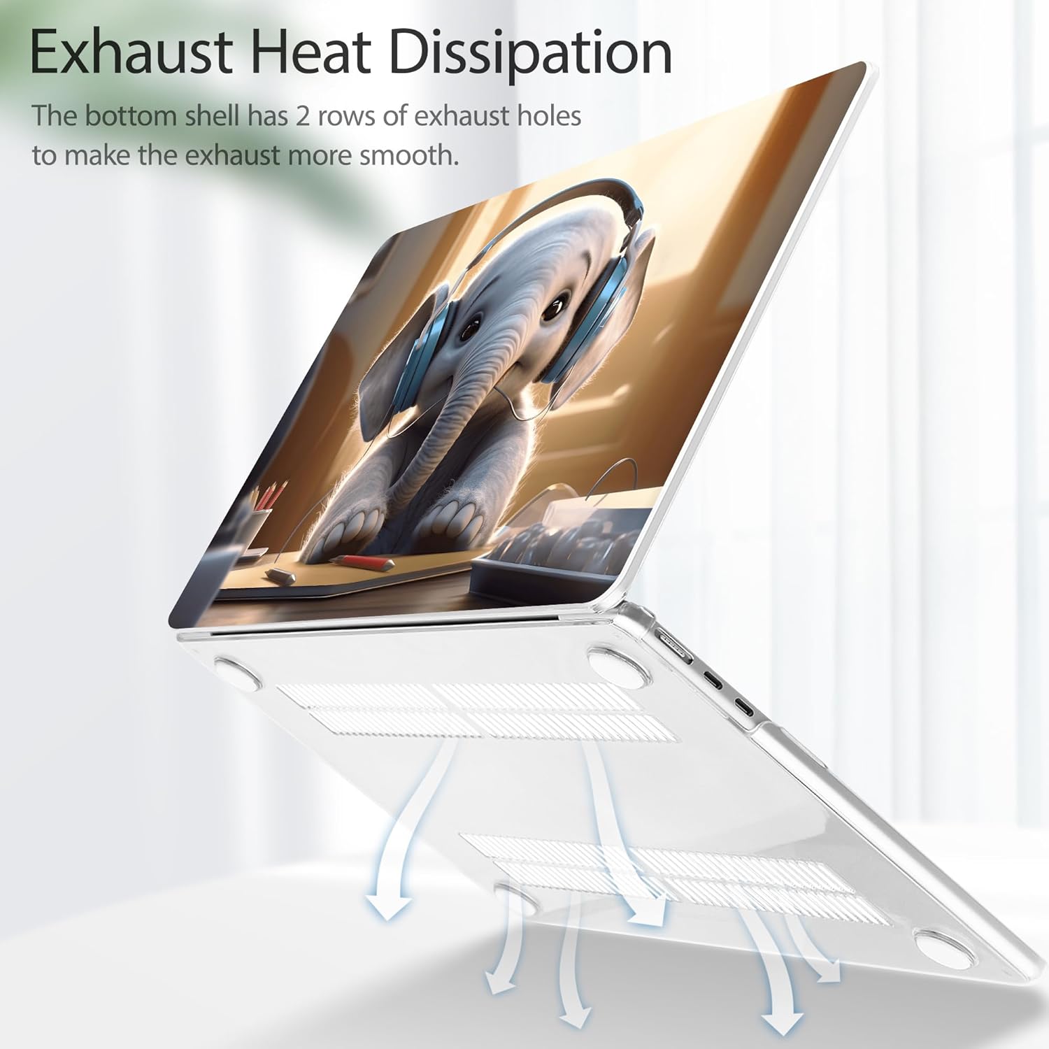 Tuiklol for M4 MacBook Air 13.6 inch Case 2025-2022 Release M2 Chip Model A3240 A3113 A2681, Plastic Hard Shell Cover for MacBook Air 13.6 Liquid Retina Display with Touch ID, Elephant - Image 4