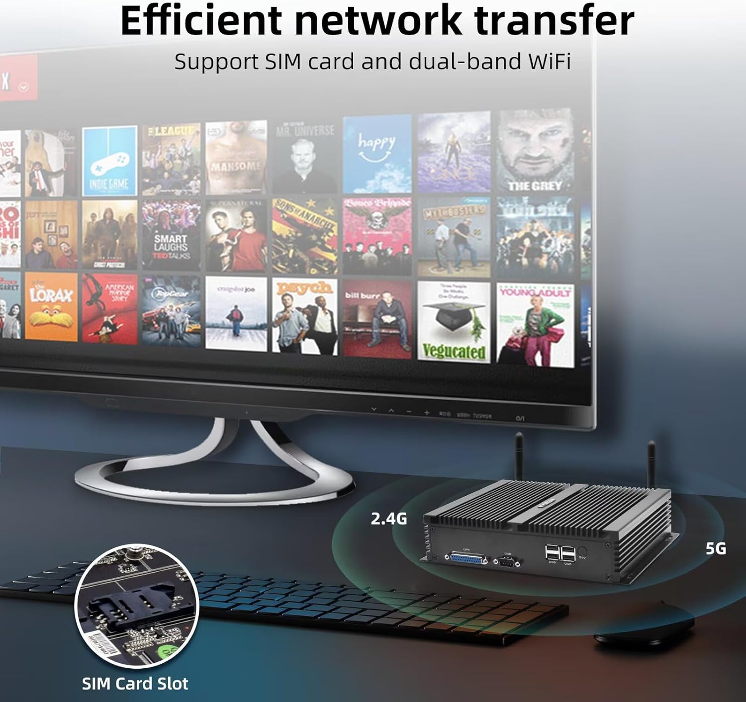 WEIDIAN Fanless Industrial PC, Mini Desktop Computer Core i7-8550U, Triple Display 4K@60Hz Output, HD, DP, EDP, Dual NIC, 8USB, 6RS232 COM, LPT, WiFi, BT4.2, SIM Card Slot(16GB RAM 256GB SSD)