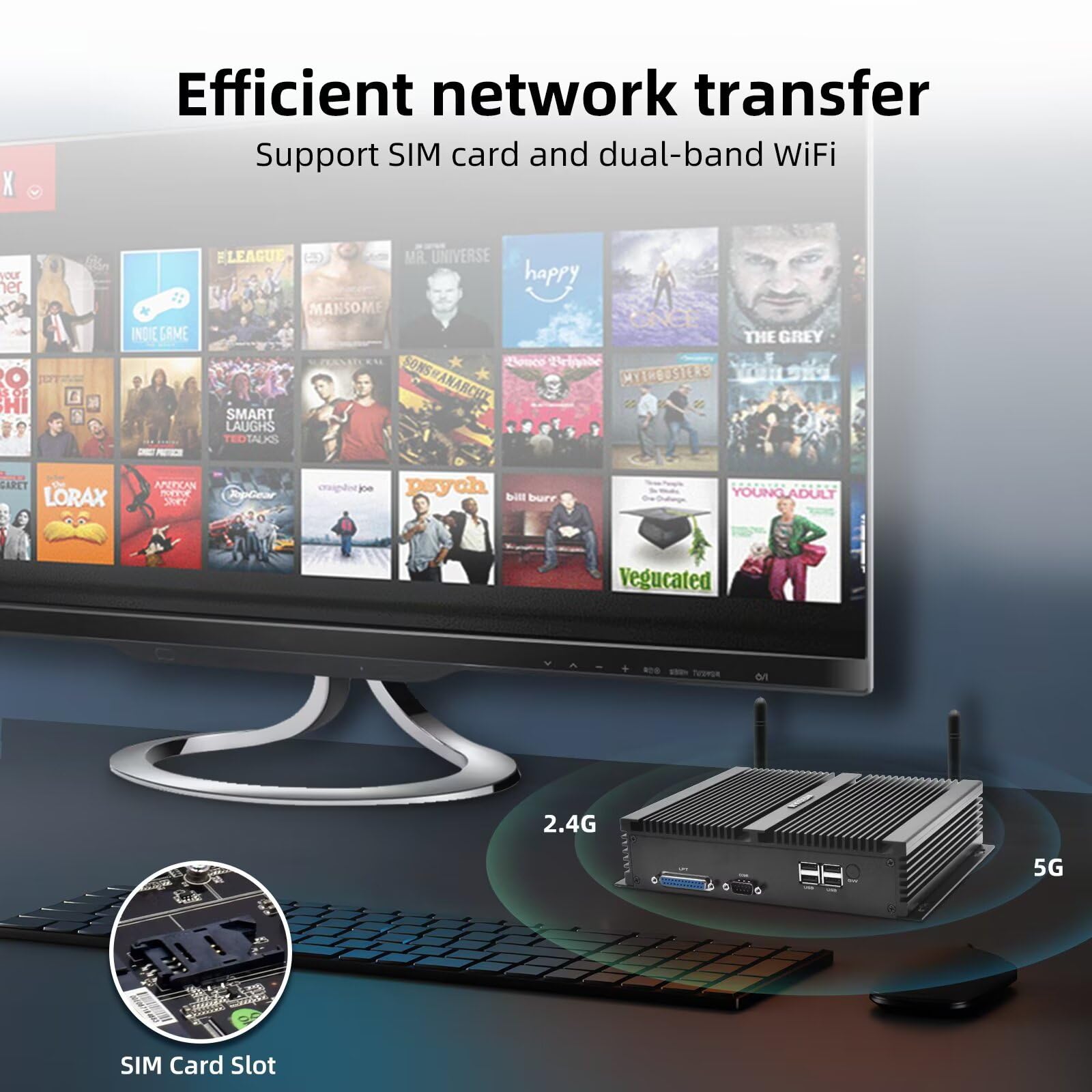 WEIDIAN Lüfterloser PC i7, Industrie PC Lüfterlos, Core i7-8550U, Fanless Industrial Computer Win 11, HDMI, DP, EDP 4K Triple Display, 8USB, 6RS232 COM, LPT, WiFi, BT (16GB DDR4 RAM 512GB SSD)