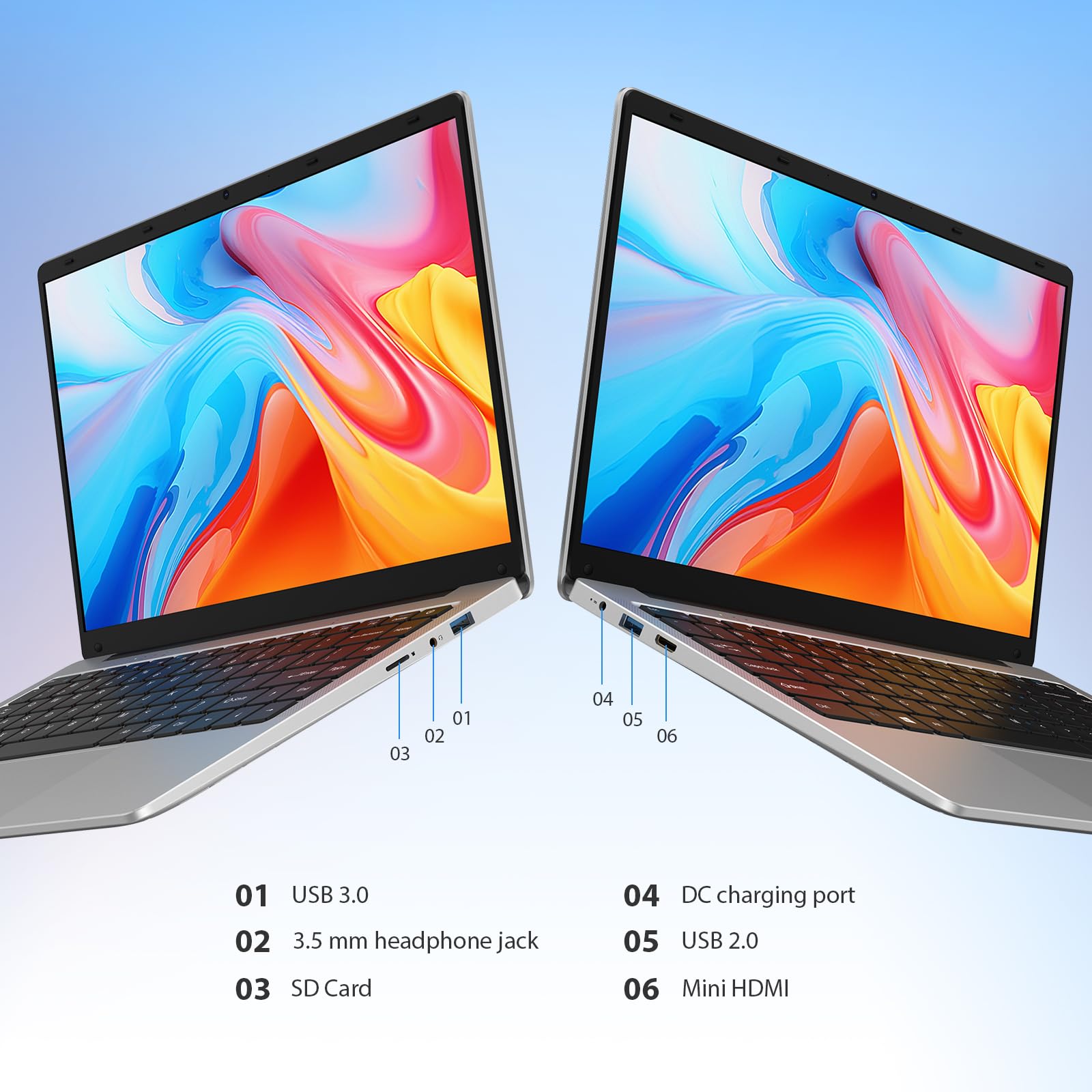 PC Portatile 14 Pollice Notebook, CPU Celeron N4120, 256GB SSD, RAM 16GB DDR4, Display 14,1" FHD 1920 * 1080 IPS, 2.4G/5G WiFi, Doppi altoparlanti, Computer Portatile con Mouse, Tappetino per mouse