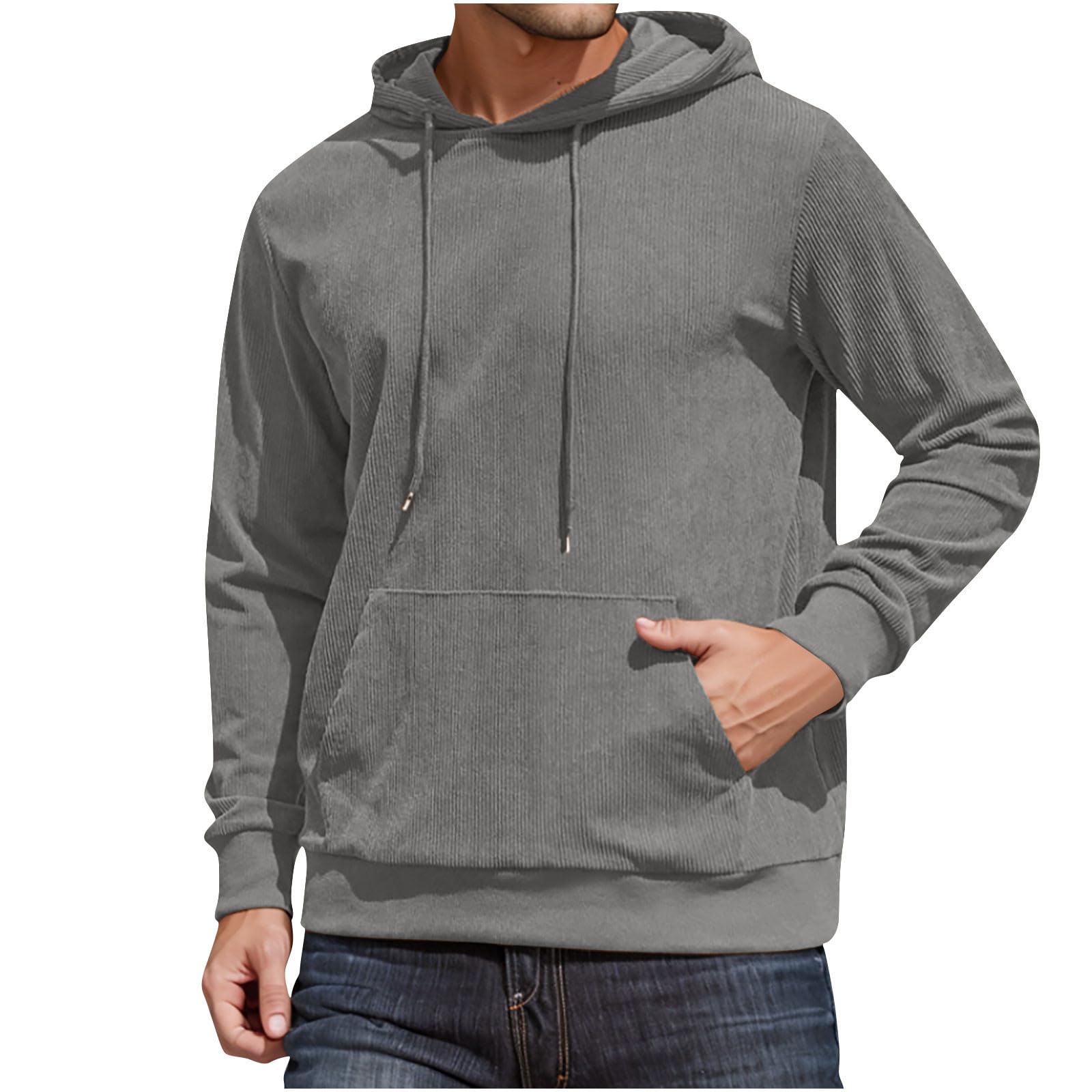 Long Sleeve Sweatshirt for Men Casual Work Pullover Drawstring Solid Shirt Hiking Hooded Tshirts Track Basic Blouse