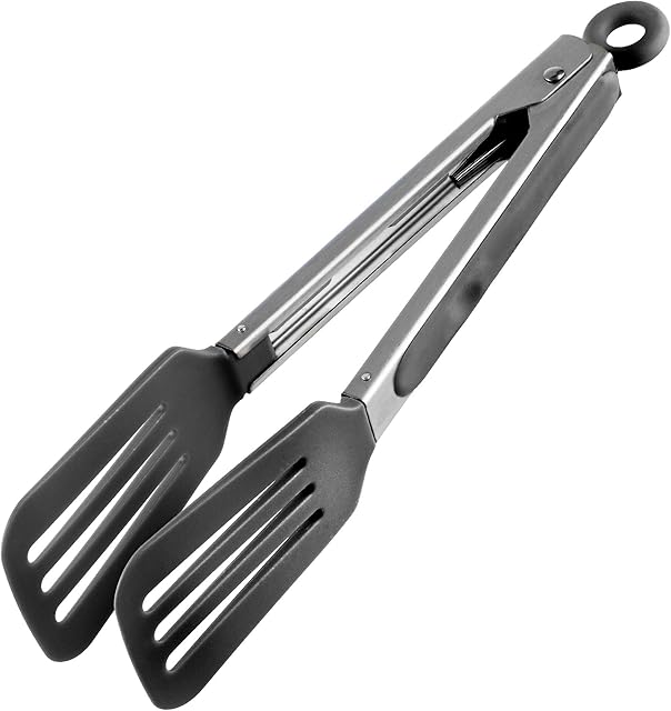 KADAX Kitchen Tongs, Universal Stainless Steel and Silicone Tongs, Serving Tongs, Cooking Tongs for Serving, Baking, Salad Tongs with Sturdy Handle, Barbecue Tongs (Dark Grey)