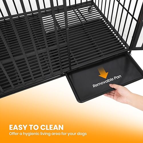 Miniatura 5 de Jaula para perros a prueba de alta resistencia  Perrera de metal XL con 3 puertas, bandeja extraíble y ruedas, jaula para perros de interior