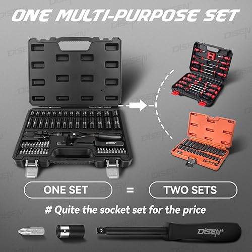 Miniatura 4 de DISEN Juego de 64 llaves de impacto, juego de llaves de vaso de 14 pulgadas, métricas (0.157-0.591 in) de profundidad y poco profunda de 6 puntos,