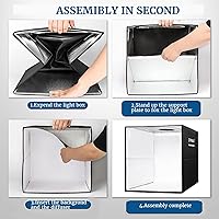Vista 4 de PULUZ - Caja de luz para fotos, estudio fotográfico portátil, kit de tienda de campaña profesional atenuable de 16 x 16 pulgadas, 160 luces LED y 6