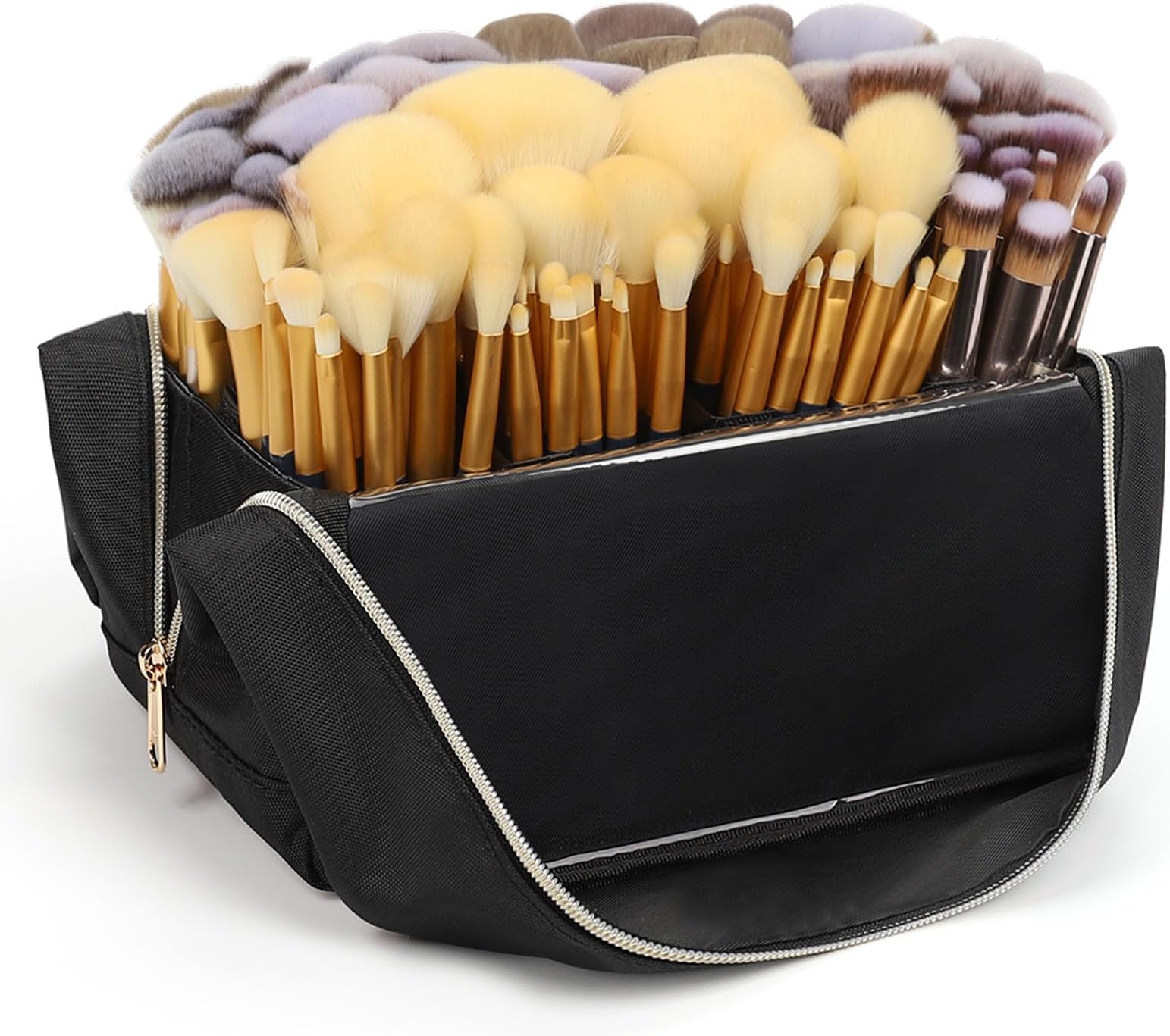 Large Makeup Brush Holder, Portable Stand-up Makeup Brush Organizer Bag, Foldable Makeup Brush Travel Case with Detachable Dividers, Professional Artist Makeup Brush Storage Bag (Brushes Not included)