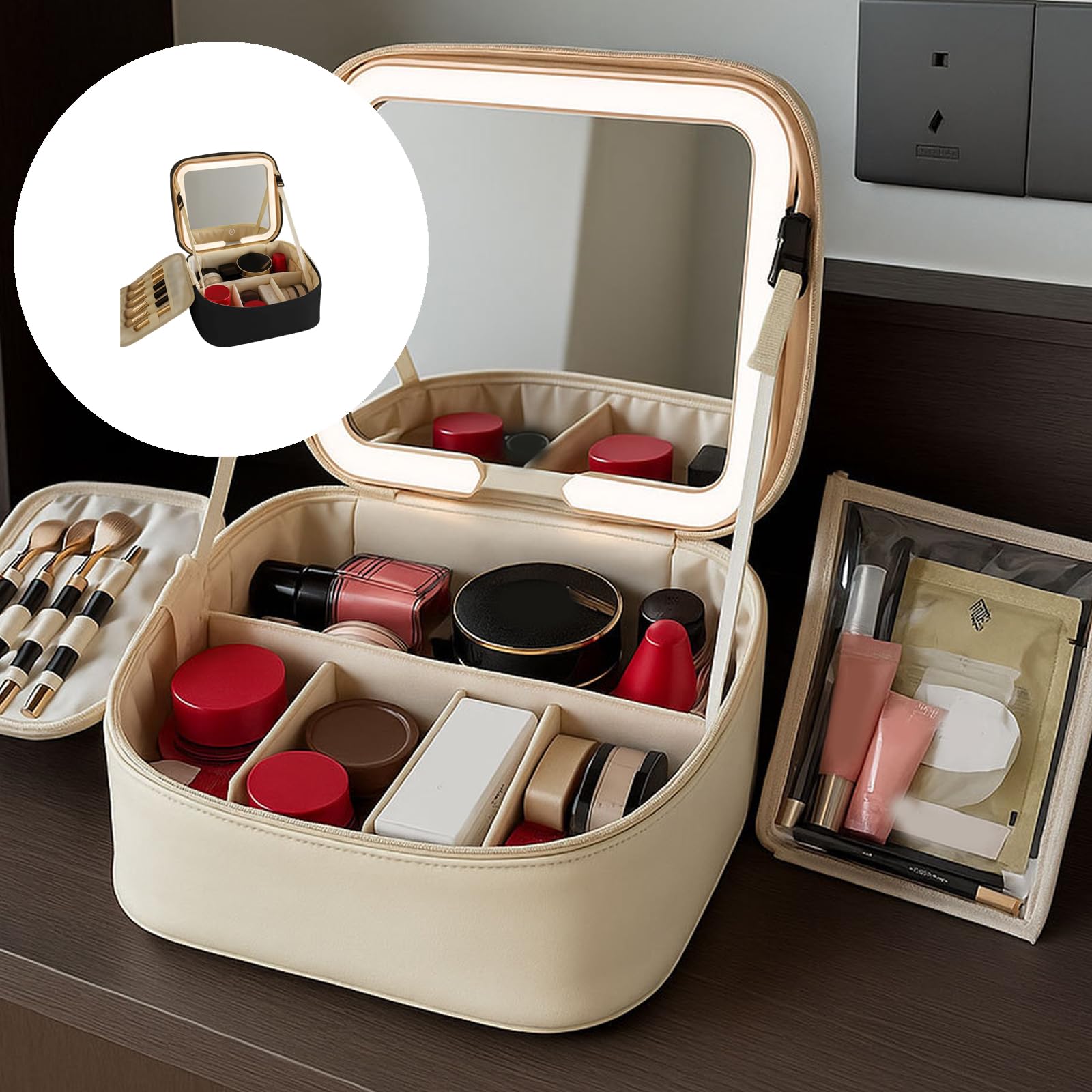 Trousse de maquillage professionnelle à LED - Porte-brosse cosmétique - Étui de voyage tendance pour la gestion des cosmétiques - Planificateur de voyage, blanc, B, Beauté de masse