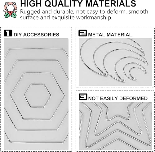 Miniatura 9 de Cabilock 16 aros de hierro para manualidades, anillos de metal atrapasueños con forma de estrella, corazón y luna, anillos de macramé, aros