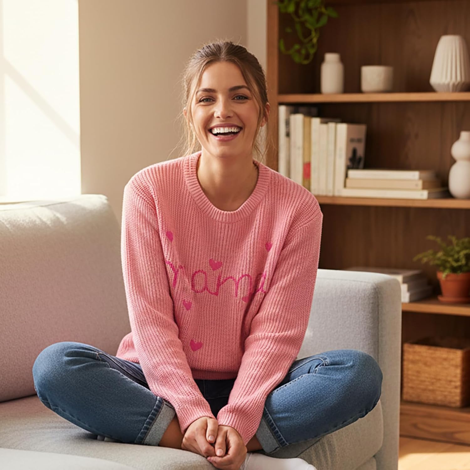Mommy and Me Sweater Matching Family Outfit Long Sleeve Knit Sweater Pullover Mom and Baby Clothes
