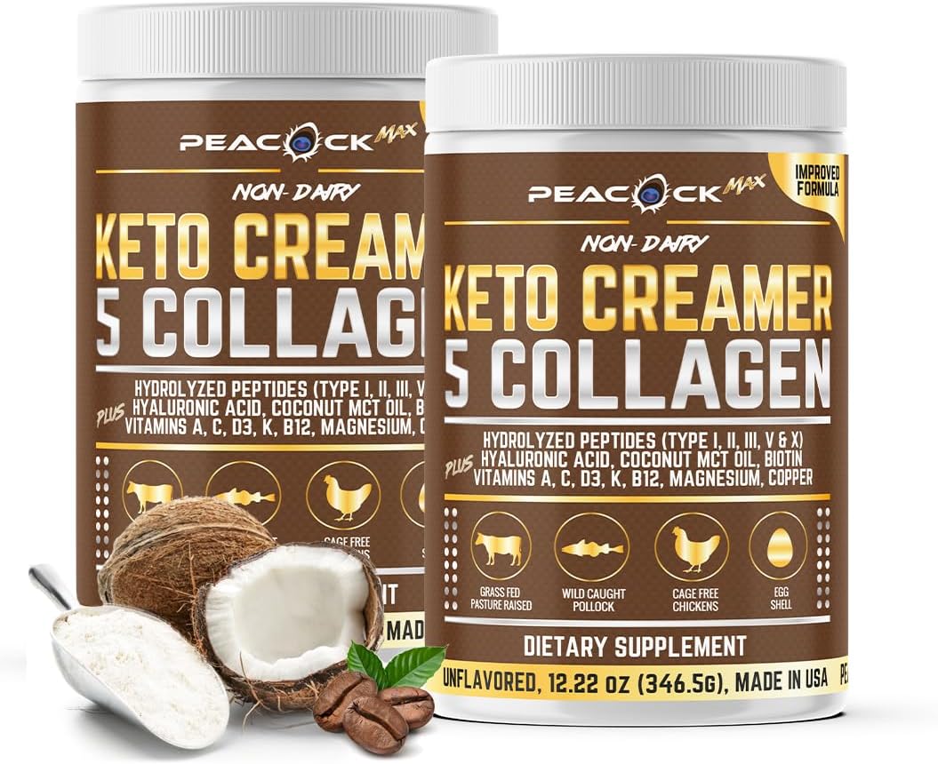 Collagen Keto Creamer Powder, Coconut MCT, Peptides, Unflavored, Hydrolyzed, B12, Magnesium (24.44 Ounces (Pack of 2))