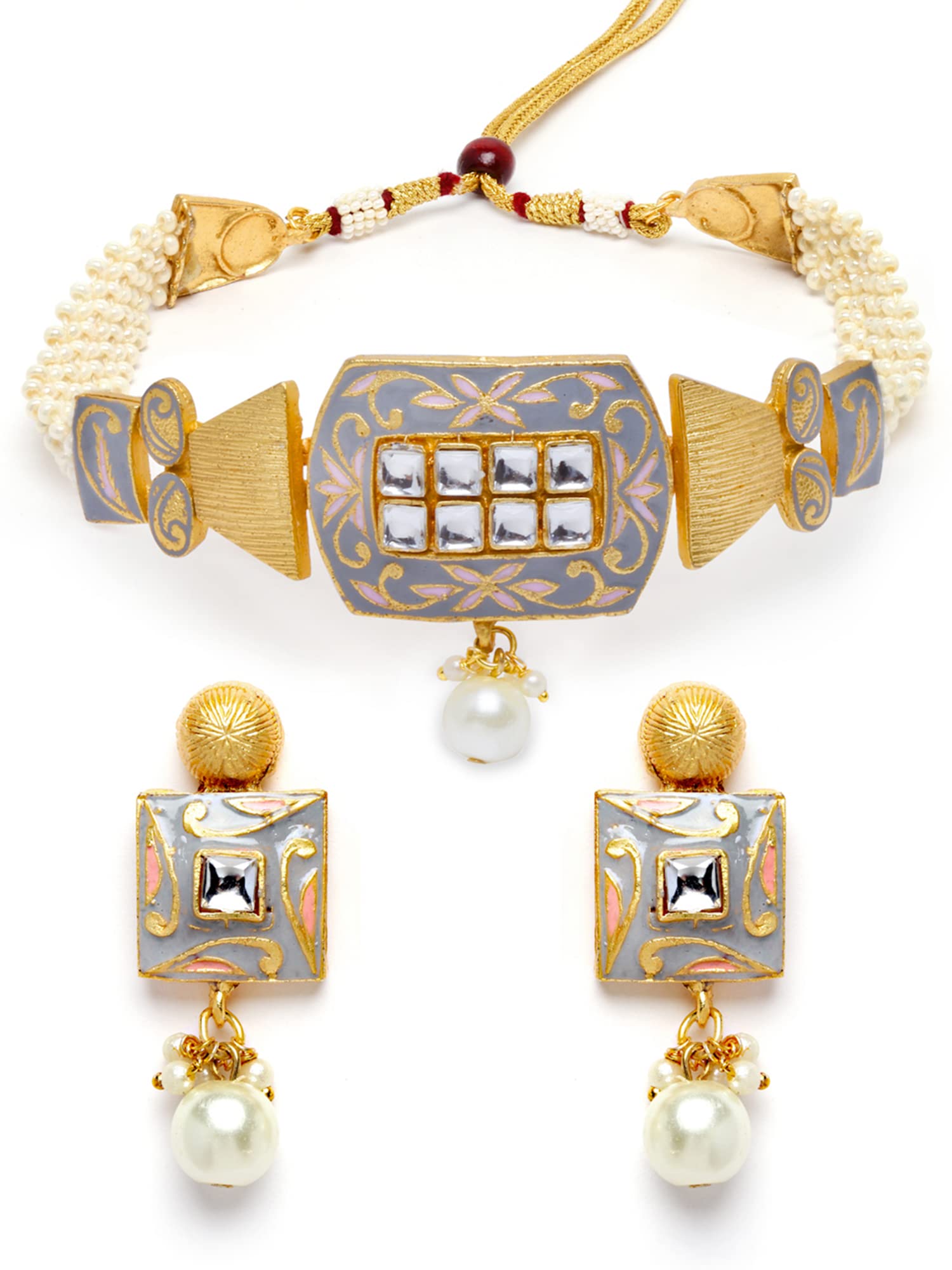 Karatcart Grey Meena Pearl Beaded Choker Necklace Set (B0B7DSPD8N) Amazon Price History, Amazon Price Tracker